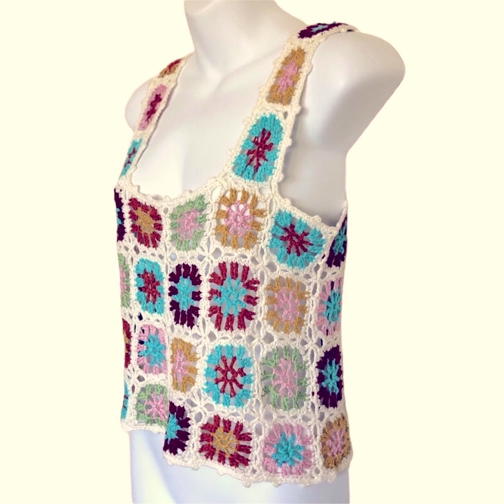 Vivid Crochet Y2K Square Neck Crop Top Sz S